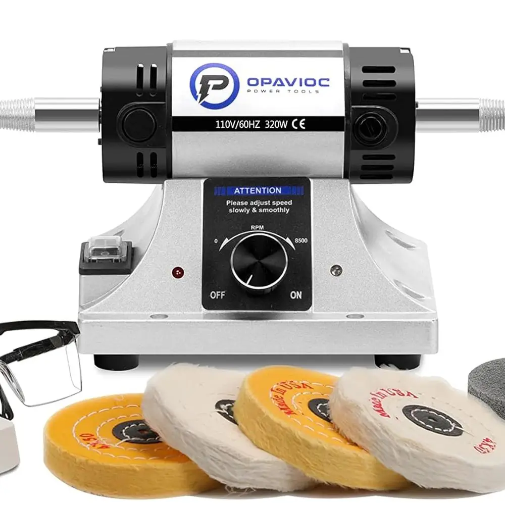 

Jewelry Polisher - Adjustable Variable Speed Bench Grinder Polishing & Buffing Machine, Dental Buffer & Lathe - Includes 6 Cloth