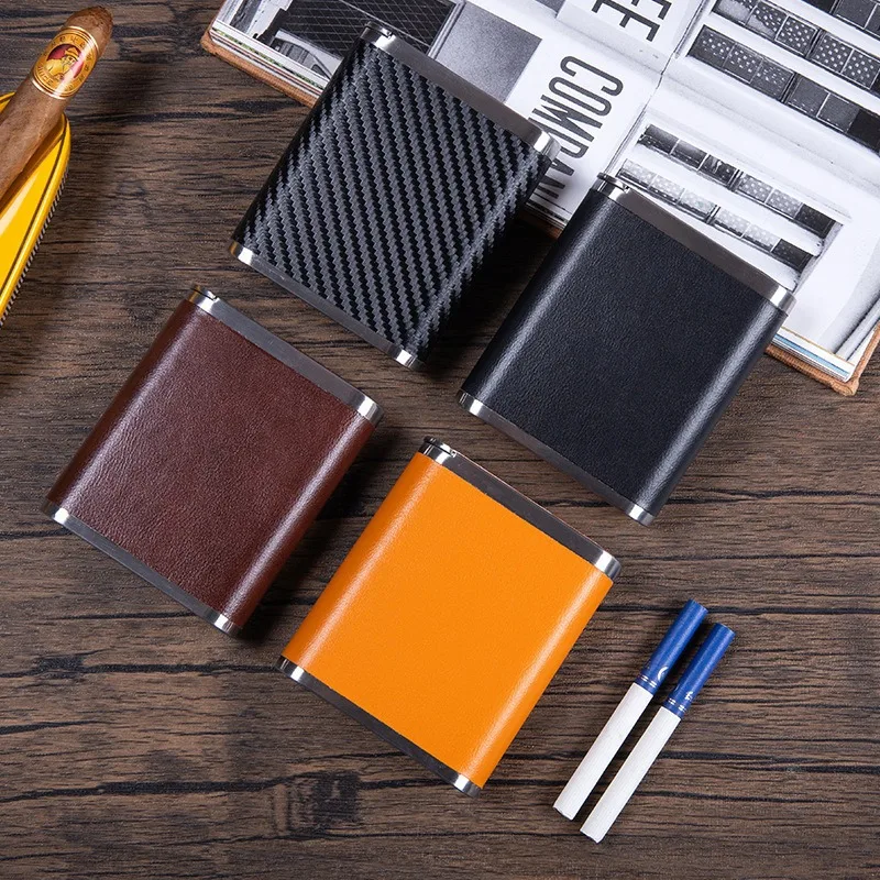 sliding cover Metal large capacity pu Cigarette case Personalized portable Waterproof Cigarette Box Men Smoking Accessories