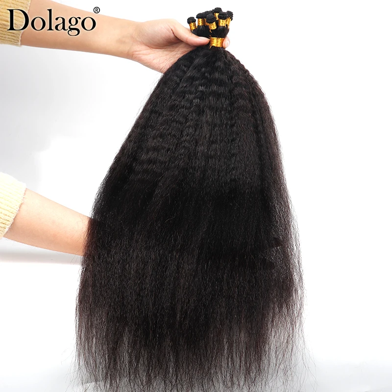 Mão amarrada trama extensões de cabelo kinky reta pacotes utah extensão gênio trama humano tecelagem completa cutícula cabelo para preto