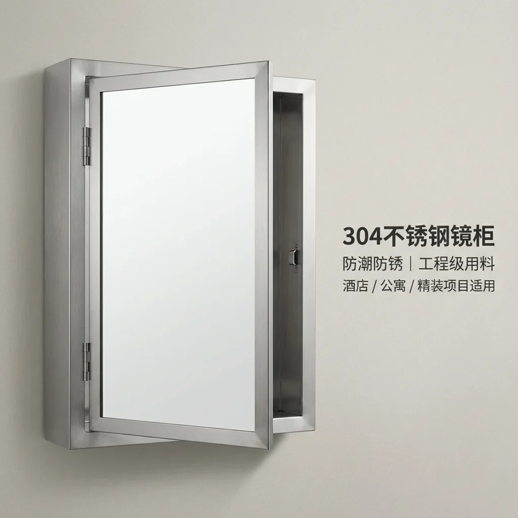 Factory direct supply bathroom mirror cabinet wall-mounted bathroom storage mirror cabinet small apartment simple stainless