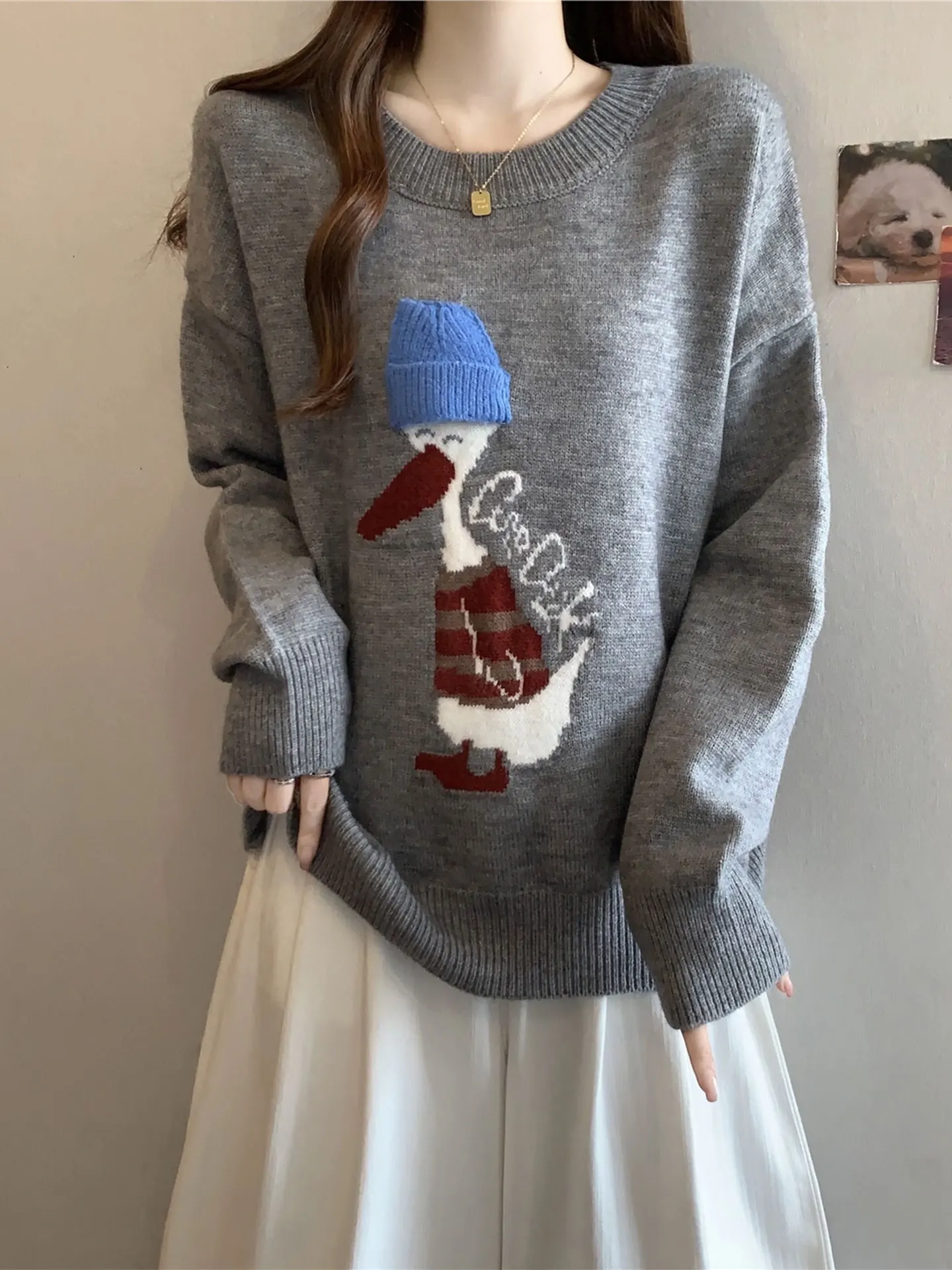 

Ey Long Sve вязаный свитер женский модный универсальный ленивый топ зимний плюс размер удобный повседневный свободный крой