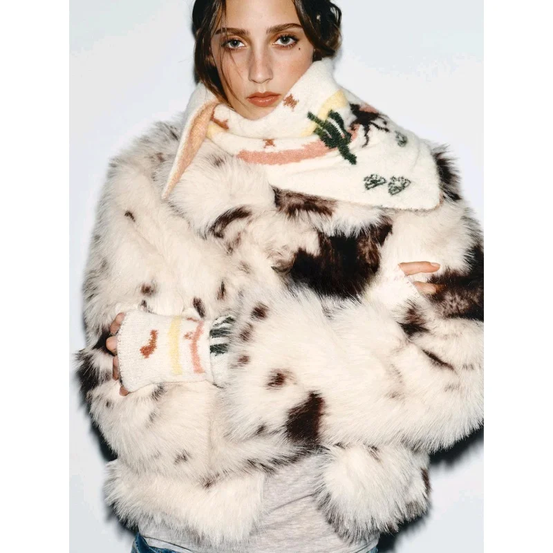 قفازات شتوية طويلة مطبوعة محبوكة مع أطراف للأصابع 3920834 وشاح رأس محبوك 3920835 طقم مكون من قطعتين أنيق للنساء #2