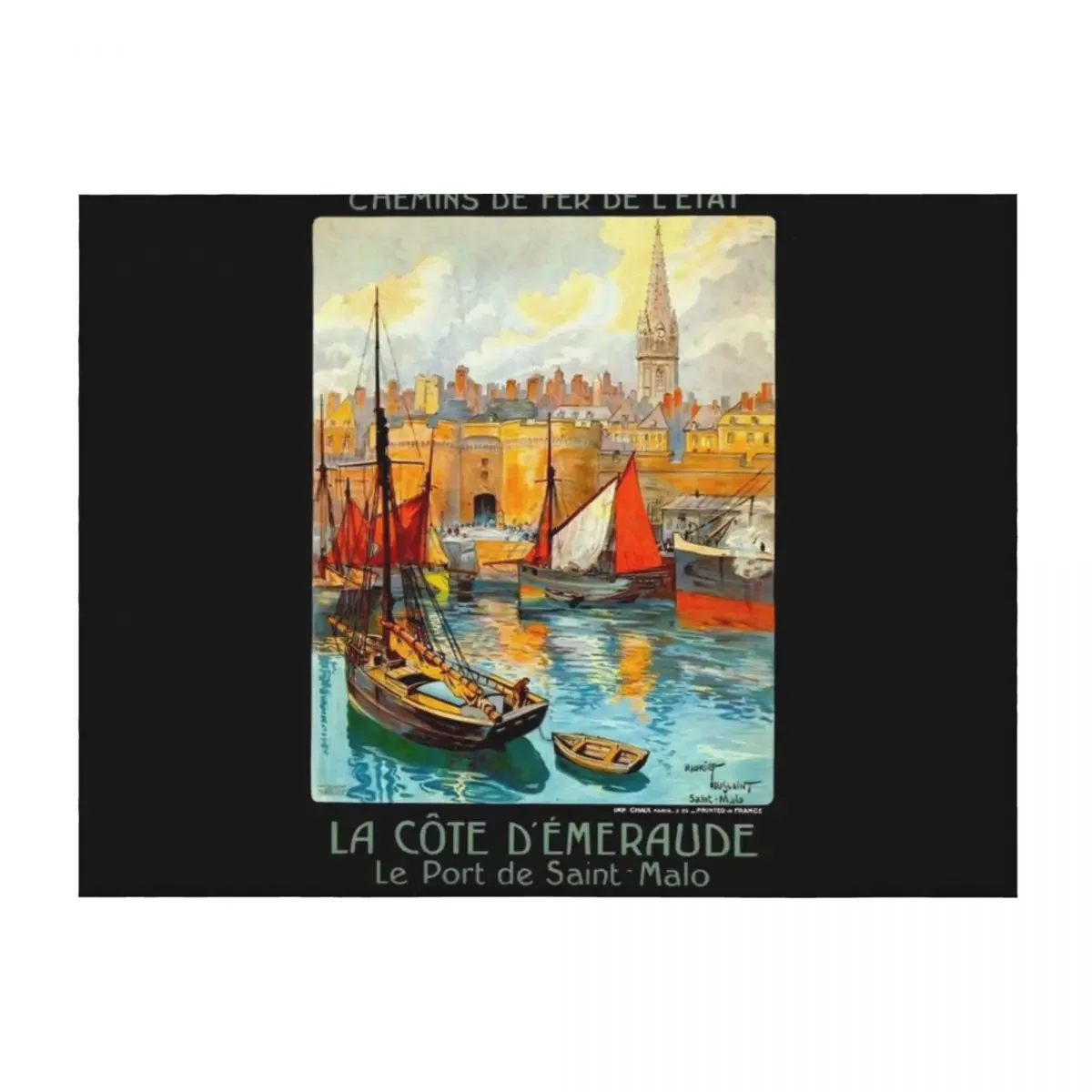 

SAINT MALO : Vintage La Cote D Emeraude Travel Advertising Print Throw Blanket Comforter Sofa Throw Blankets For Sofas Blankets