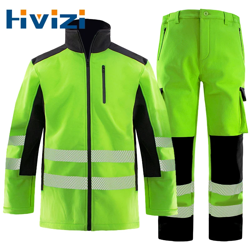 

Windproof Cycling Jacket and Pants for Men Reflective Men's Coat Set Thermal Fleece Outdoor Hi Vis workwear Suit