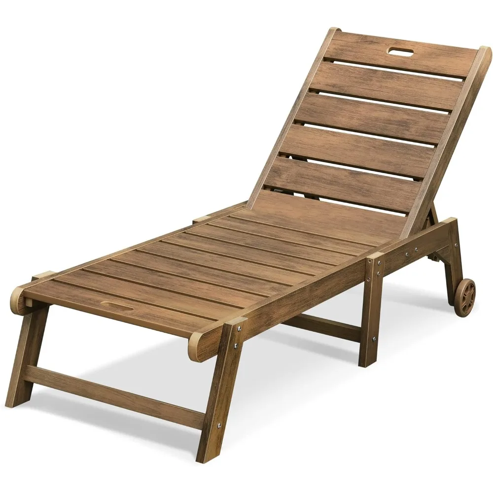 Patio Chaise Lounge Chair, HIPS Material Outdoor Lounger Recliner with Wheel, Beach Pool Sunbathing Lawn Lounger Recliner Chair