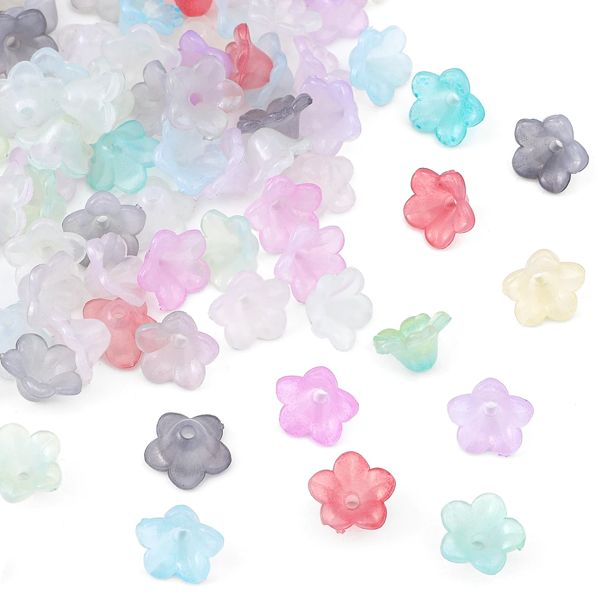 About200Pcs Acrylic Gradient Two tone Wind Chime Flower Horn Beads Unique Loose Beads Handmade DIY Jewelry Earrings Necklace Hea