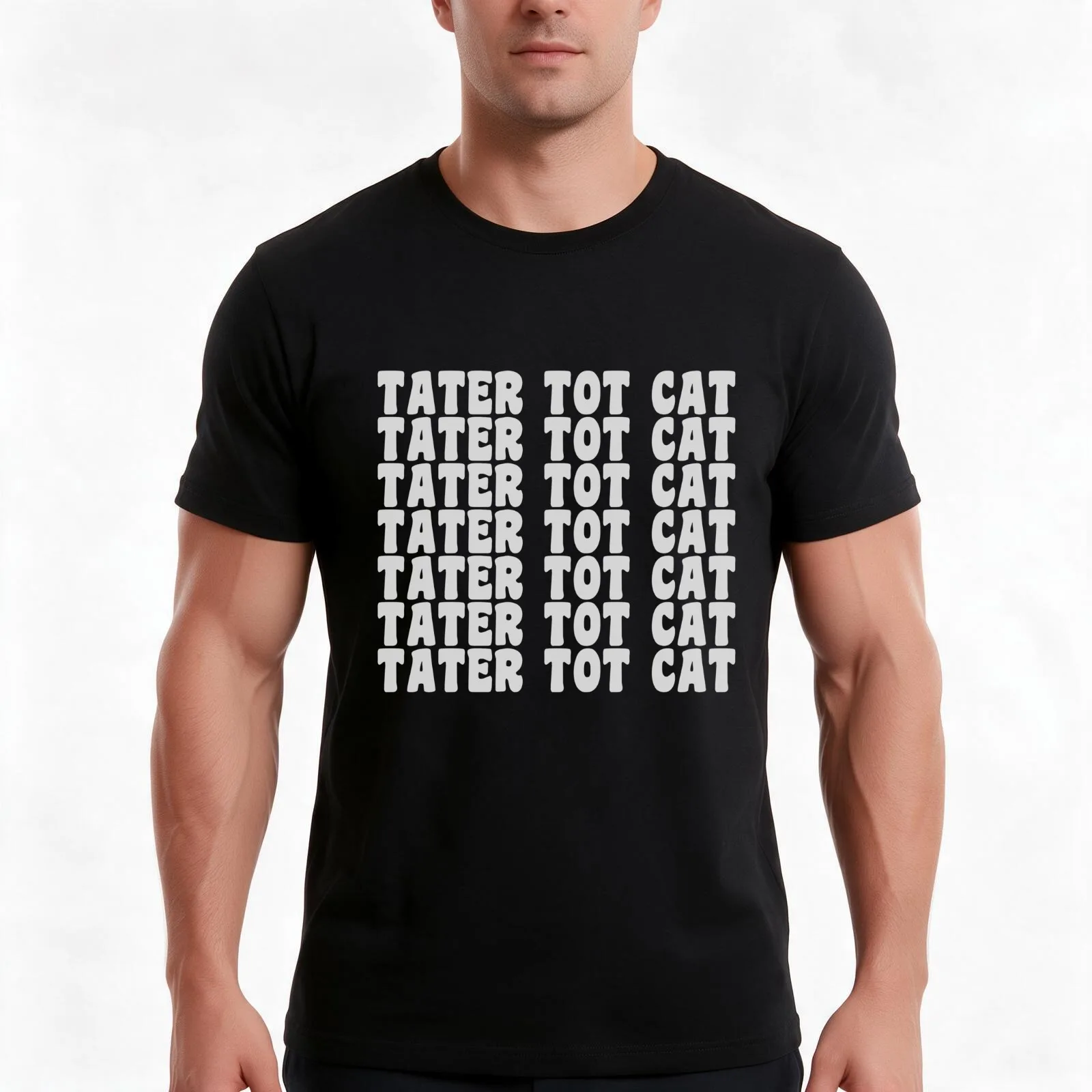 tater tot cat T-Shirt, Summer Casual Cotton Tee, Oversized Streetwear Tops, Vintage Graphic Print, Loose Fit Short Sleeve