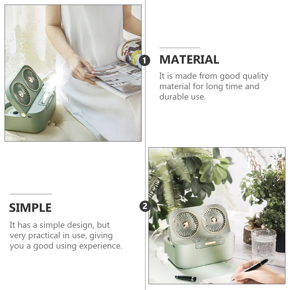

Dual Mist Fan ABS Material Home Office USB Rechargeable Small Humidifier Green Tabletop Portable Lightweight Easy to Carry Store
