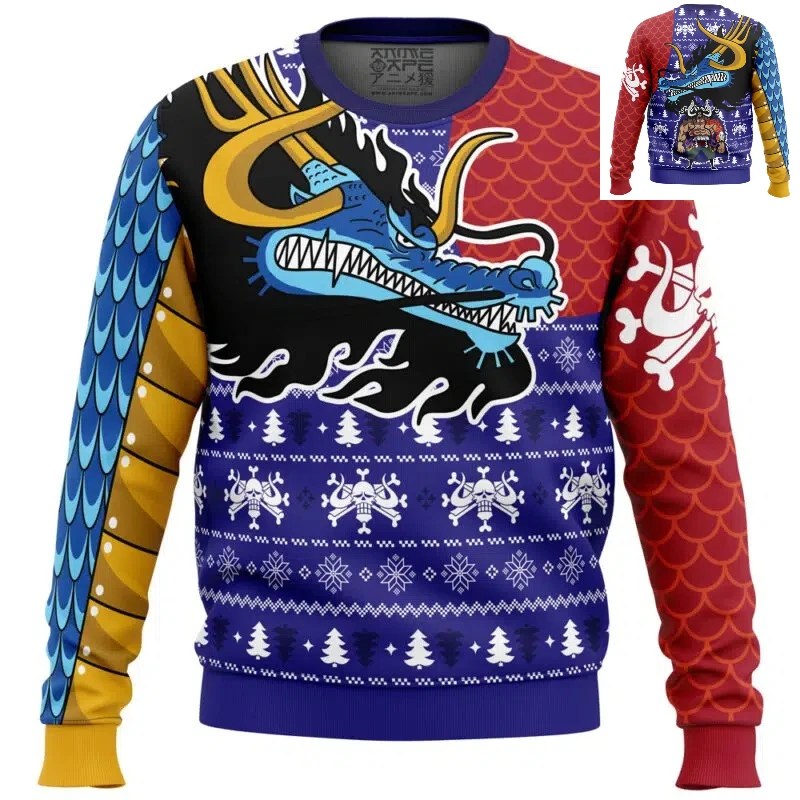 

Autumn Men's Crew Neck One Piece Kaido Dragon Anime Christmas Sweatshirt Winter Soft Comfy Stylish Plus Size Pullover Tracksuit