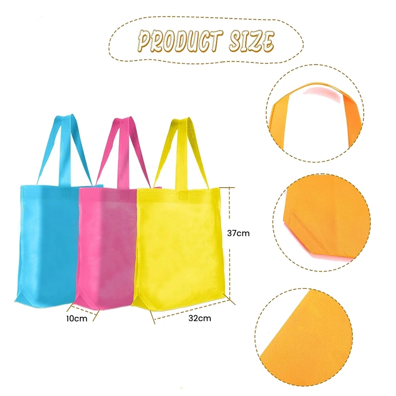 50 Pieces Non Woven Reusable Bags Multi Color Tote Gift Bags Colored Blank Tote Bags Bulk Fabric Grocery Bags Durable