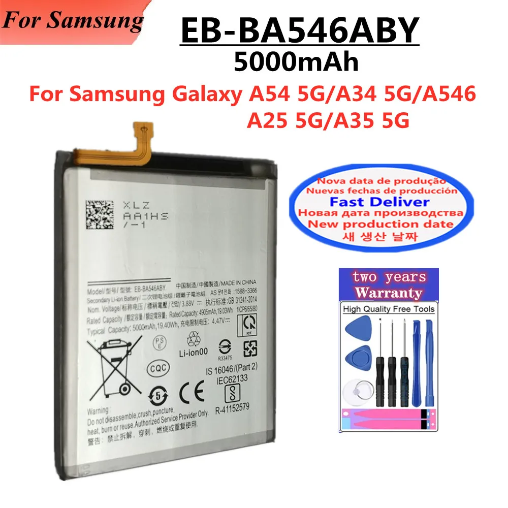Image of 5000 mAh EB-BA546ABY Akku für Samsung Galaxy A54 A546 A35 A34 A25 5G Telefonbatterien Schnelle Lieferung + Werkzeuge