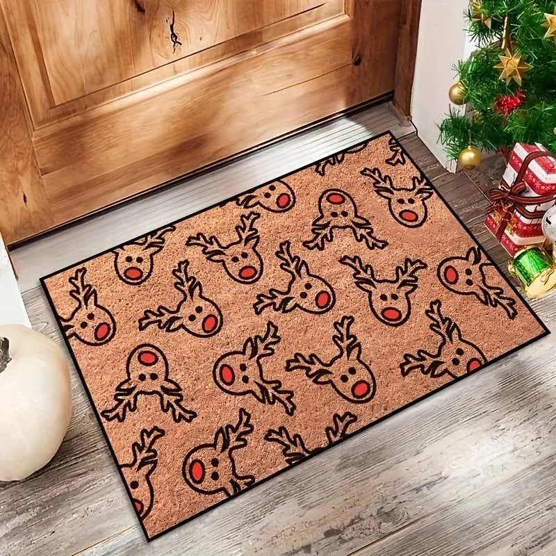 Christmas Cartoon Reindeer Pattern New Entrance Floor Mat Bathroom Absorbent Foot Door Mat  Entrance Door Mat