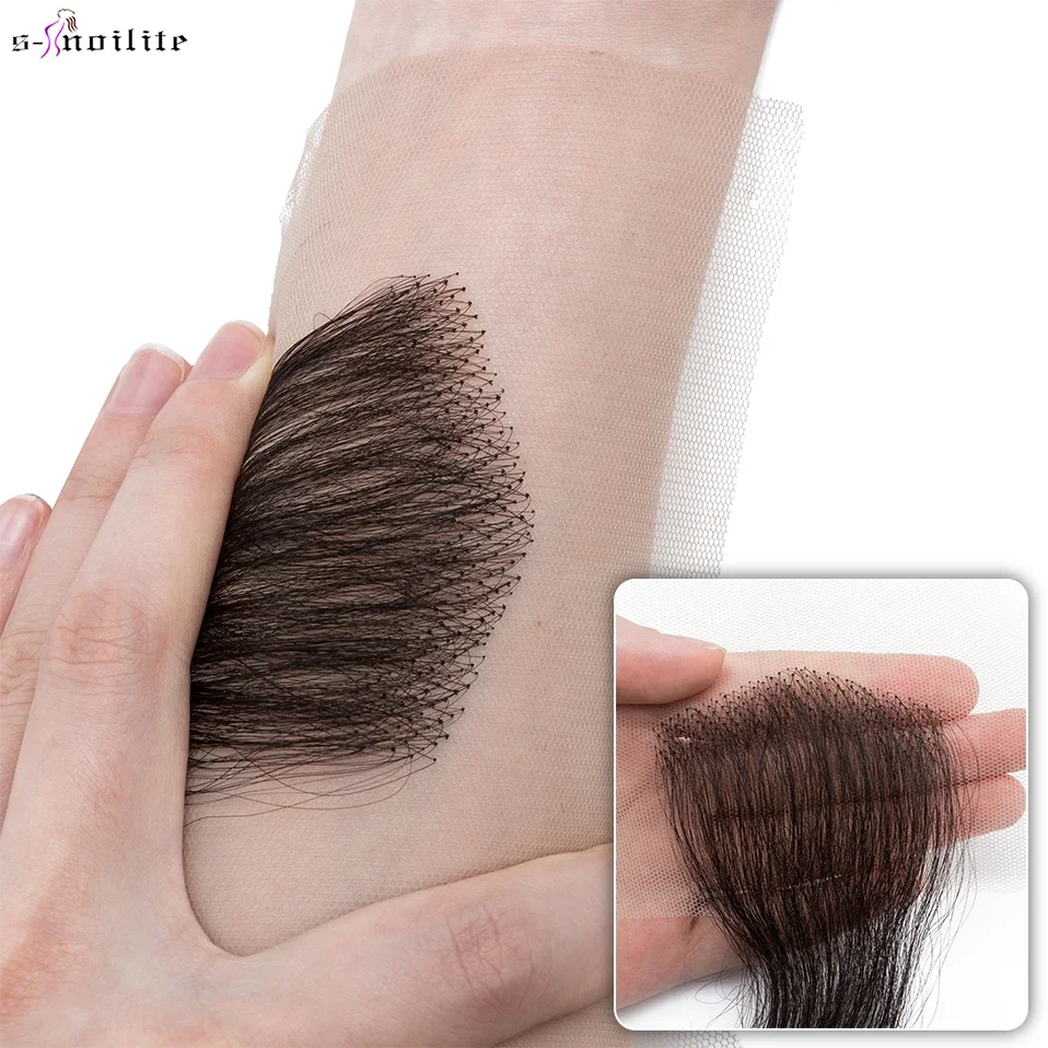 S-noilite 10" Lace Hair Toppers Hair Patch Hand Single Knot Natural Human Hair Replacement Capillary Prothesis Invisible Temple