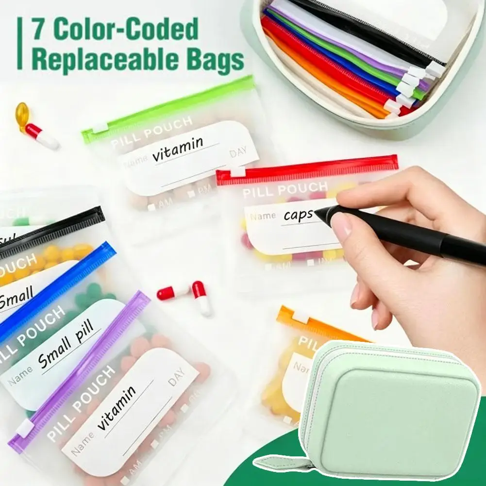 Waterproof Pill Organizer Case 14PCS Reusable Zipper Pill Bags BPA-Free Travel Medicine Holder for Vitamins Supplements