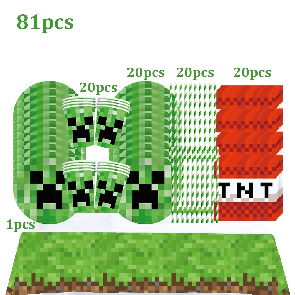 Nuovo Minatore Crafting Pixel Gioco Festa di compleanno per bambini Set di stoviglie usa e getta Piatto di carta Tazza Tovagliolo Decorazioni di sfondo per feste