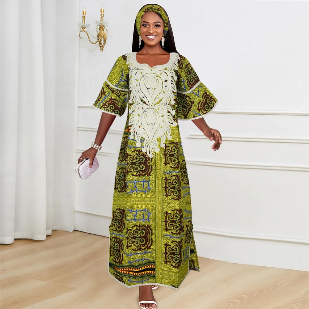 H&D New African Clothes For Women Traditional Embroidery Dresses Bazin Riche Maxi Dress Women High quality Party Wedding