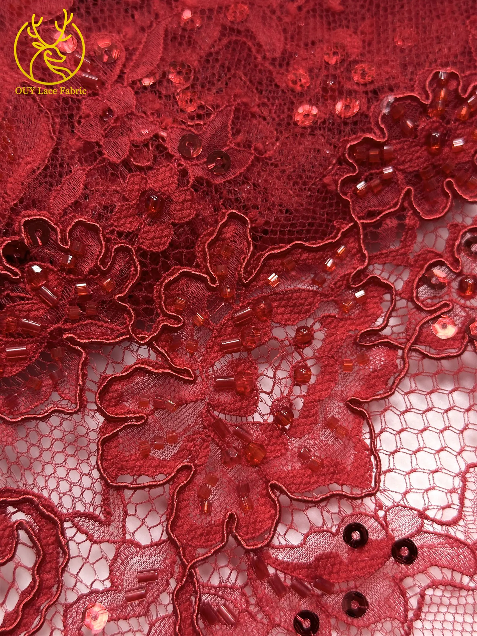 Elegante, exquisite, würdevolle, neue, modische, handgefertigte, perlenbesetzte, mit Pailletten bestickte Netzspitze, vollständig mit Perlen besetzt, für Damen-Hochzeitskleider – Detail 17