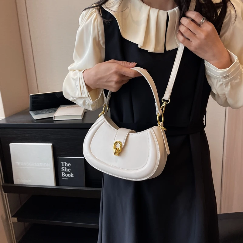 Designer Side Bag For Women 2024 Designer Small Semicircle Saddle Crossbody Bag Solid Color Pu Leather Shoulder Underarm Handbag