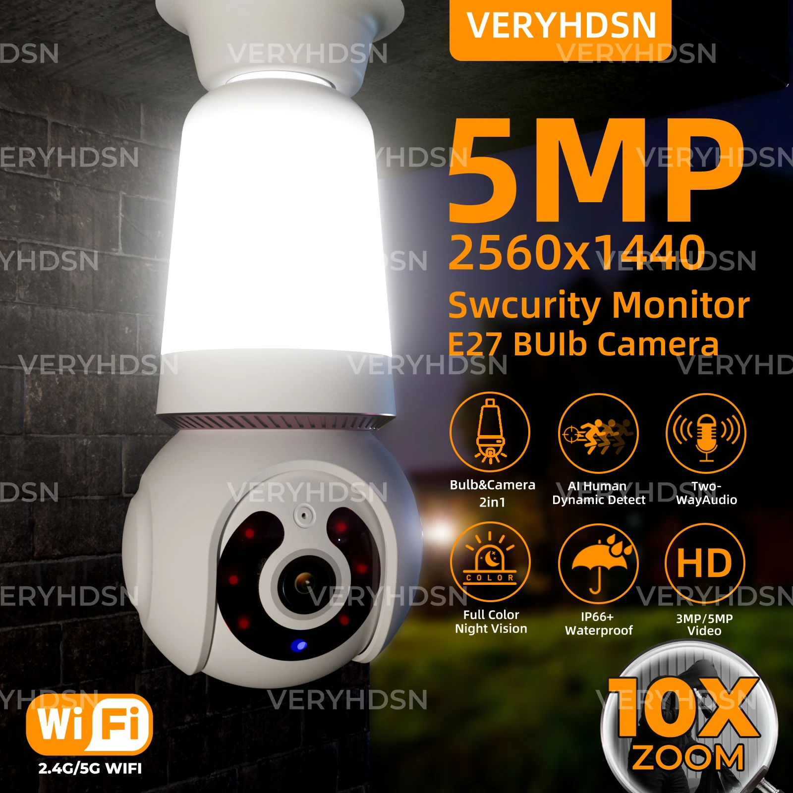 

5MP 5G E27 Bulb indoor Camera Bulb&Camera 2 in 1 Wi-fi Two-way Talk Security Surveillance CCTV Outdoor Security Camera