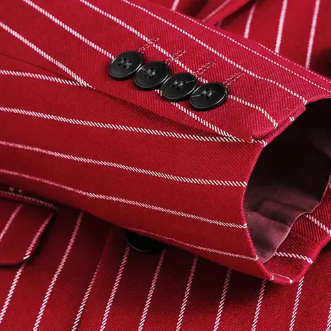 Fashion Simple Men Double Breasted Striped Suit 2 Piece Black / White Homme Business Social Wedding Party Blazers and Trousers