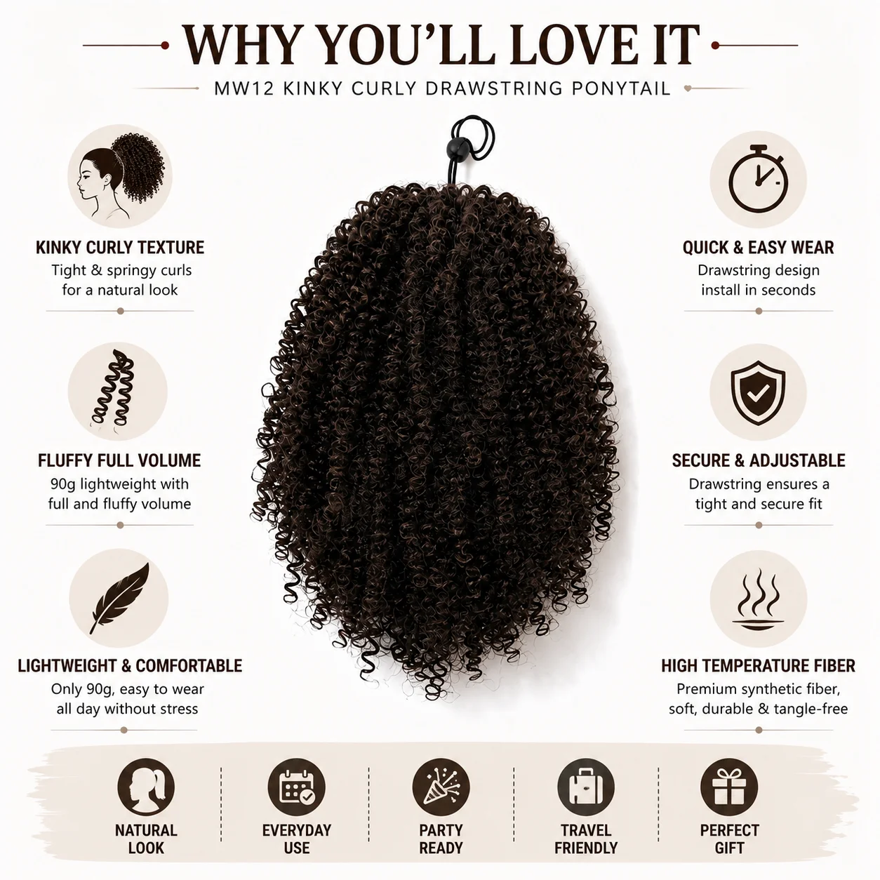Kinky Curly Drawstring Pferdeschwanz Afro Puff Haarverlängerung Synthetische Krause Textur Hochtemperaturfaser Natürlicher Look für Schwarze Frauen – Detail 4