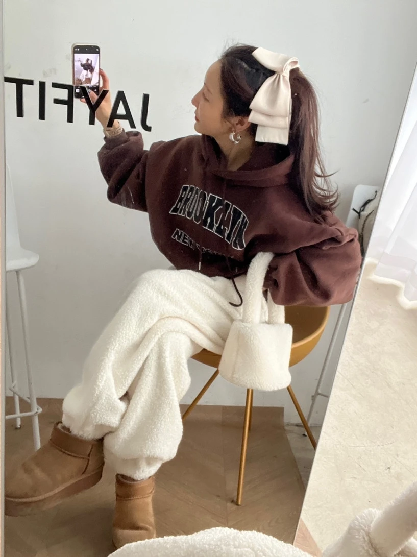 

Женские повседневные брюки на флисовой подкладке с завязками на талии, утепленные, в ретро-стиле, теплые зимние штаны с карманами, модные