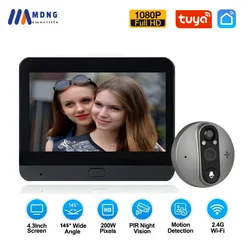Tuya Smart 4.3 Inch WiFi Video Peephole Doorbell Camera Digital Magic Eye Wireless Door Viewer HD 1080P Outdoor Alexa Door Bell