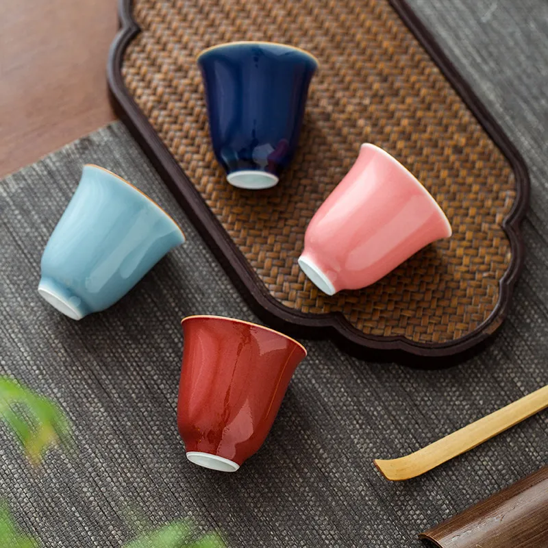 Raw ore color glaze handmade tea cup offering red master single cup smelling cup high temperature kung fu tea set teacup