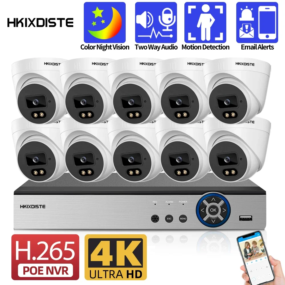 

Ultra HD 8MP 4K POE Dome Security Camera System Two Way Audio CCTV Video Surveillance Set Indoor Home 8CH POE NVR Kit 10CH XMEYE