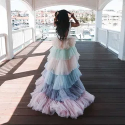 Rainbow Layered Tulle Overskirt Detachable Train Multi-colors Tiered Mesh Overlay Removable Skirt for Dress Colorful Tutu Wrap