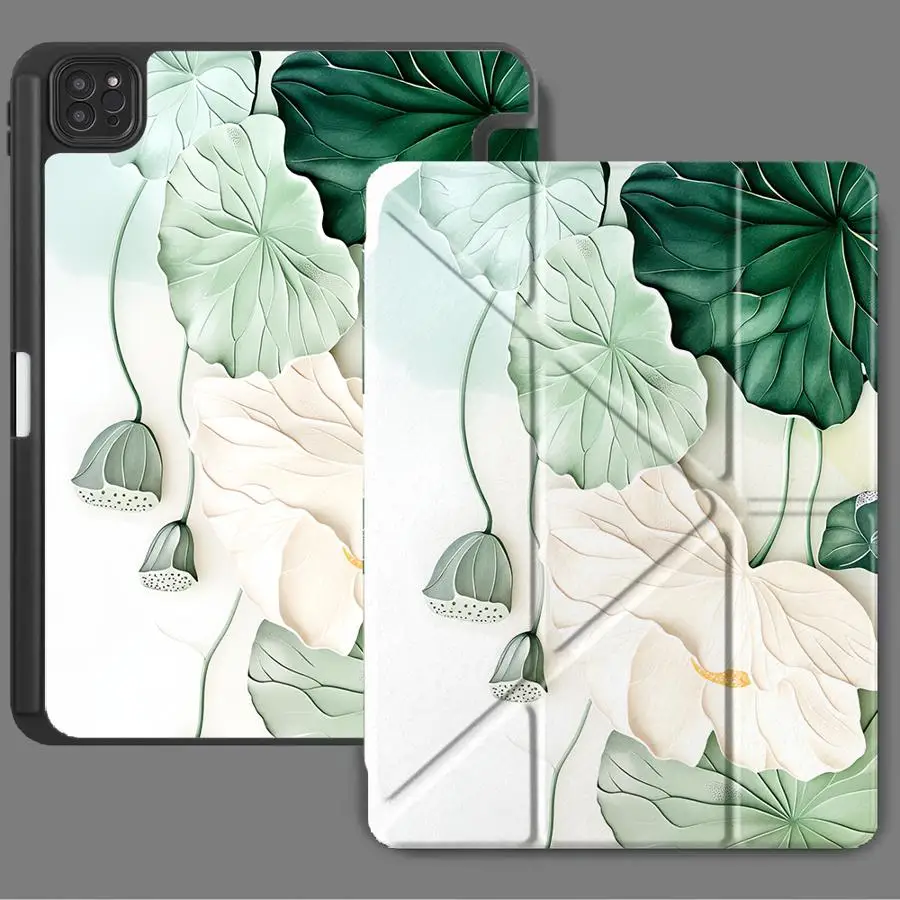 

Holder Cover Tablet Case For iPad Pro 11th 10th 9th 8th 7th 12.9inch Air 4 5 M3 M2 M4 11inch Mini 6 7 Pro 2025 White Lotus