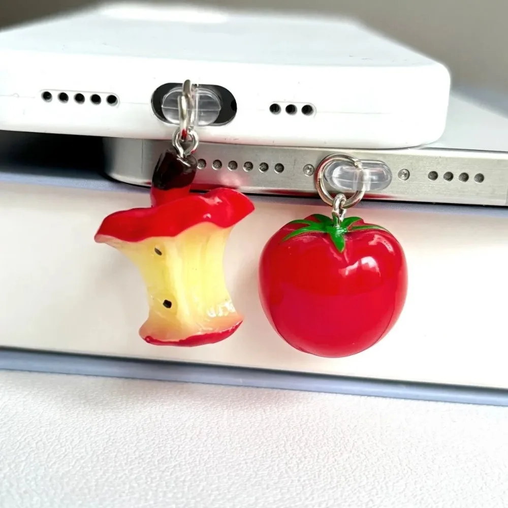 

3D Tomato Fruit For Apple Pendant Phone Dust Plug for Samsung Type-C for iPhone Accessories Bracelet Charging Port