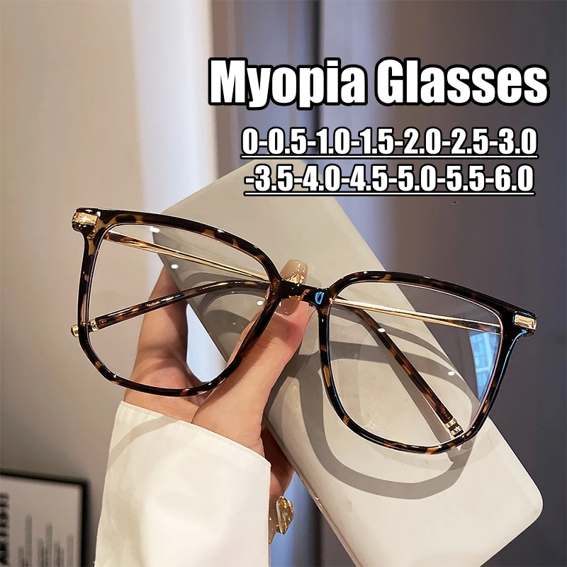 موضة ساحة قصر النظر نظارات النساء مكافحة الضوء الأزرق إطار كبير نظارات العصرية وصفة طبية عدسة مع ناقص الديوبتر-1.5-2.5-3.0
