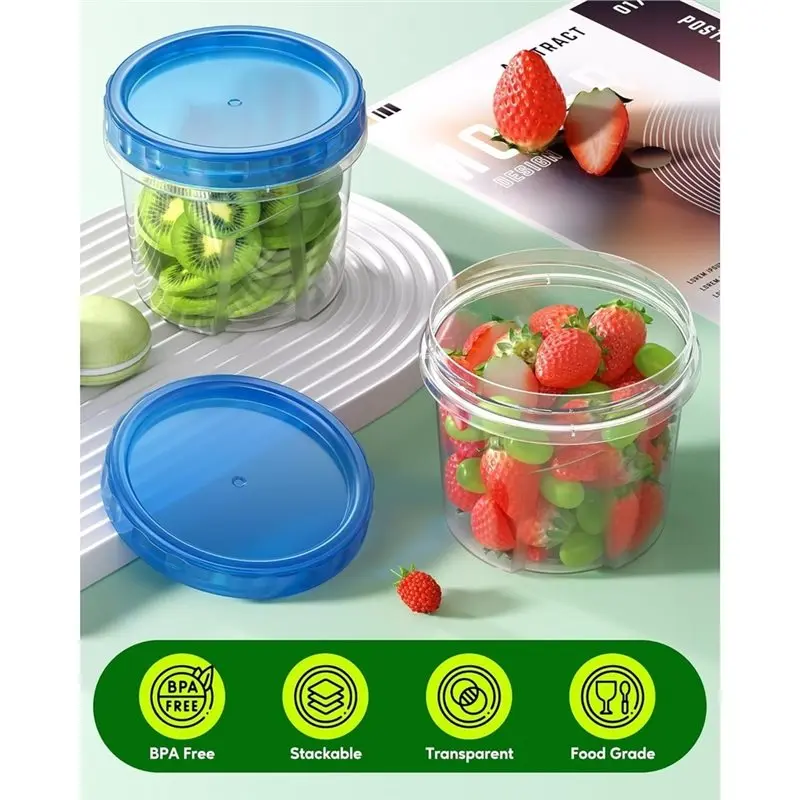 B23B 24 OZ Freezer Storage Containers Plastic Soup Container With Lids Microwave And Dishwasher Safe Twist Top Lids