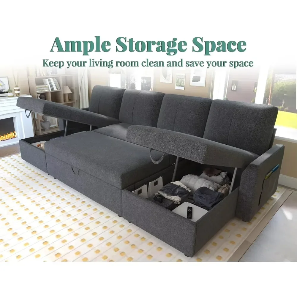 Sleeper Sofa|110 inch Oversize|2 in 1 Pull Out Bed, Sectional Sleeper Sofa with Double Storage Chaise for Living Room