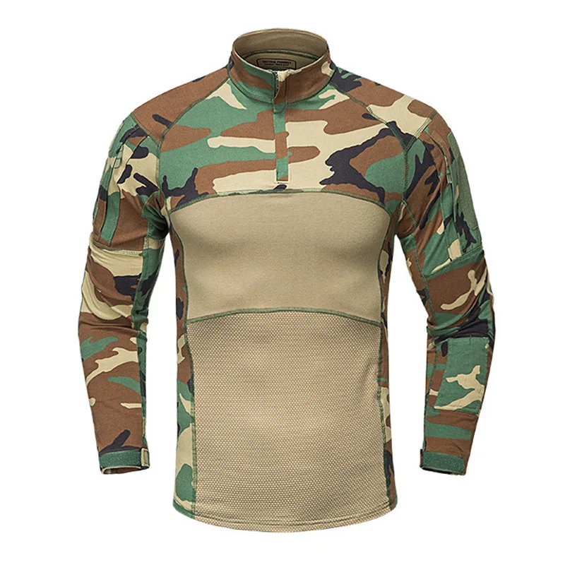 CQR chemise de Combat tactique pour hommes 1/4 fermeture éclair à manches longues chemises militaires BDU camouflage EDC haut avec poches