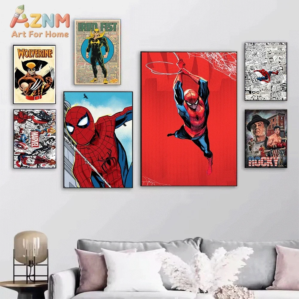 AZNM Avengers Endgame Group Movie Poster Canvas Wall Print, Superhero Multiverse Purple Starry Sky Comic Graphic Art Poster, U