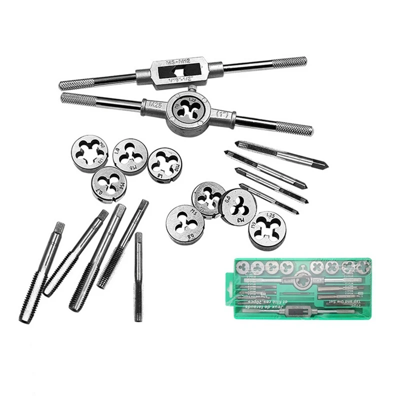 ABKP-20Pcs Hand Tools Plating Tap Dies Set Thread Plugs Taps Screw 1/16 Inch--1/2 Inch M3-M12