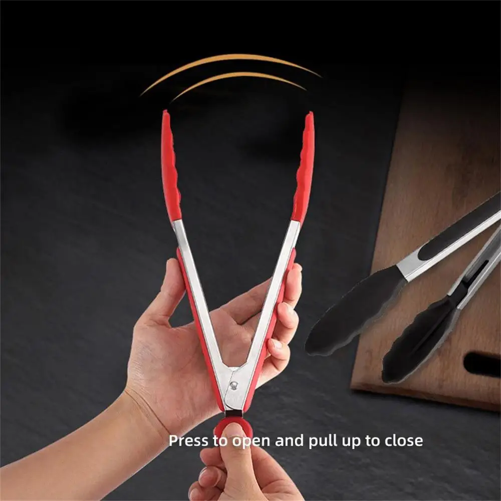 9 Inch Stainless Steel Silicone Food Clip Kitchen Tools Fried Steak Toast Barbecue Tool Food Clip image 5