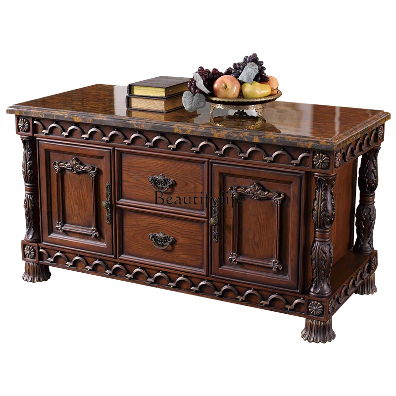 

European TV cabinet drawer American retro solid wood audio-visual cabinet