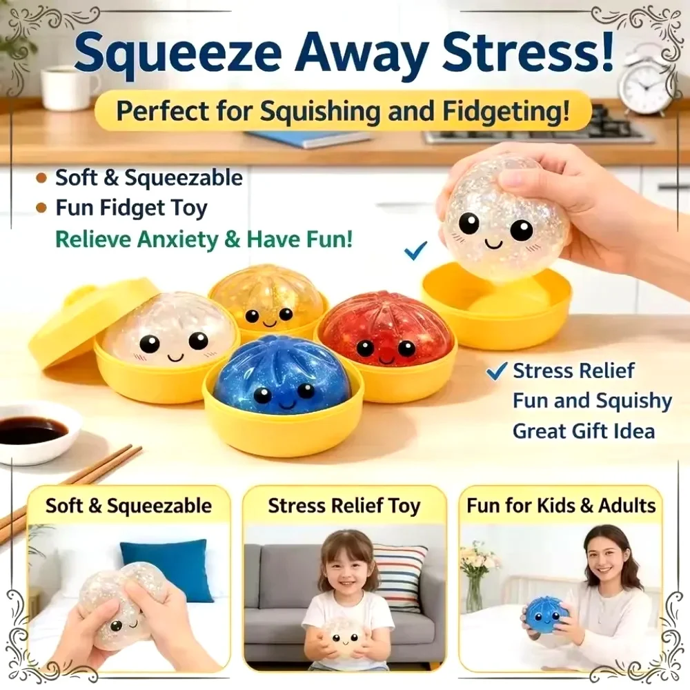 New Dumpling Squishy Toys Glitter Dumpling Pressure Ball Slow Rebound Soft Pinch Decompression Office Home Squeeze Toy Gifts Set