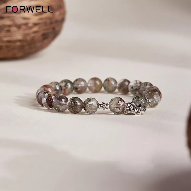 FORWELL Women's Natural Crystal Bead Bracelet with S925 Sterling Silver Accents Sophisticated Jewelry Accessory