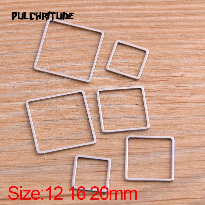 

PULCHRITUDE 20Pcs/lot 3 Size Square Charm Stainless Steel Pendant Open Bezels Pressed Resin Frame Mold Bezel DIY Jewelry Making