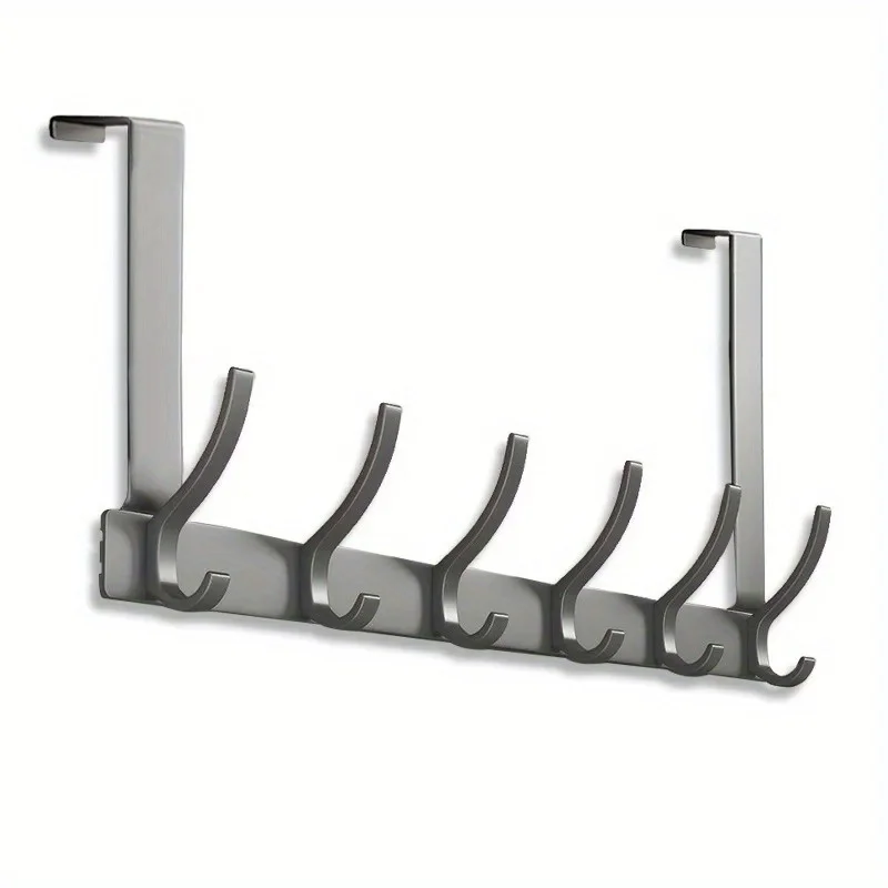 

1pc Space Aluminum Door , Free Punching Behind Door For Bathroom, Black Bedroom Hanger, Over The Door For Robe Coat