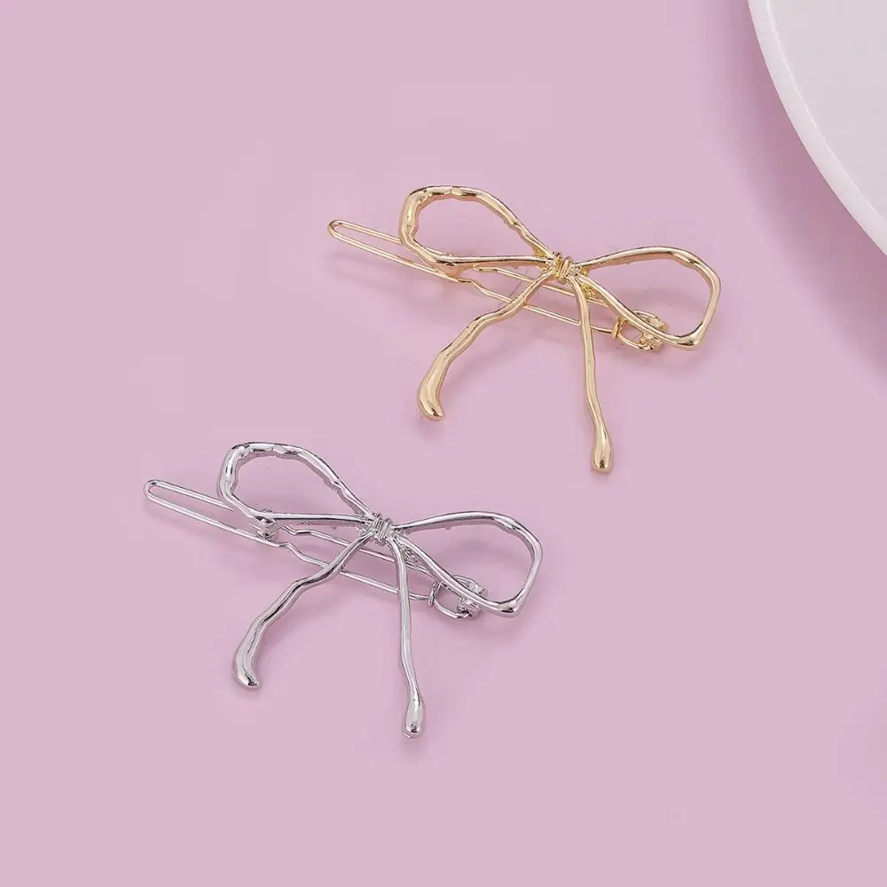 Gold Silver Color Bowknot Hairpin Frog Clip Metal Hollow Barrettes Original Chic Hair Accessories Back Clip Jewelry