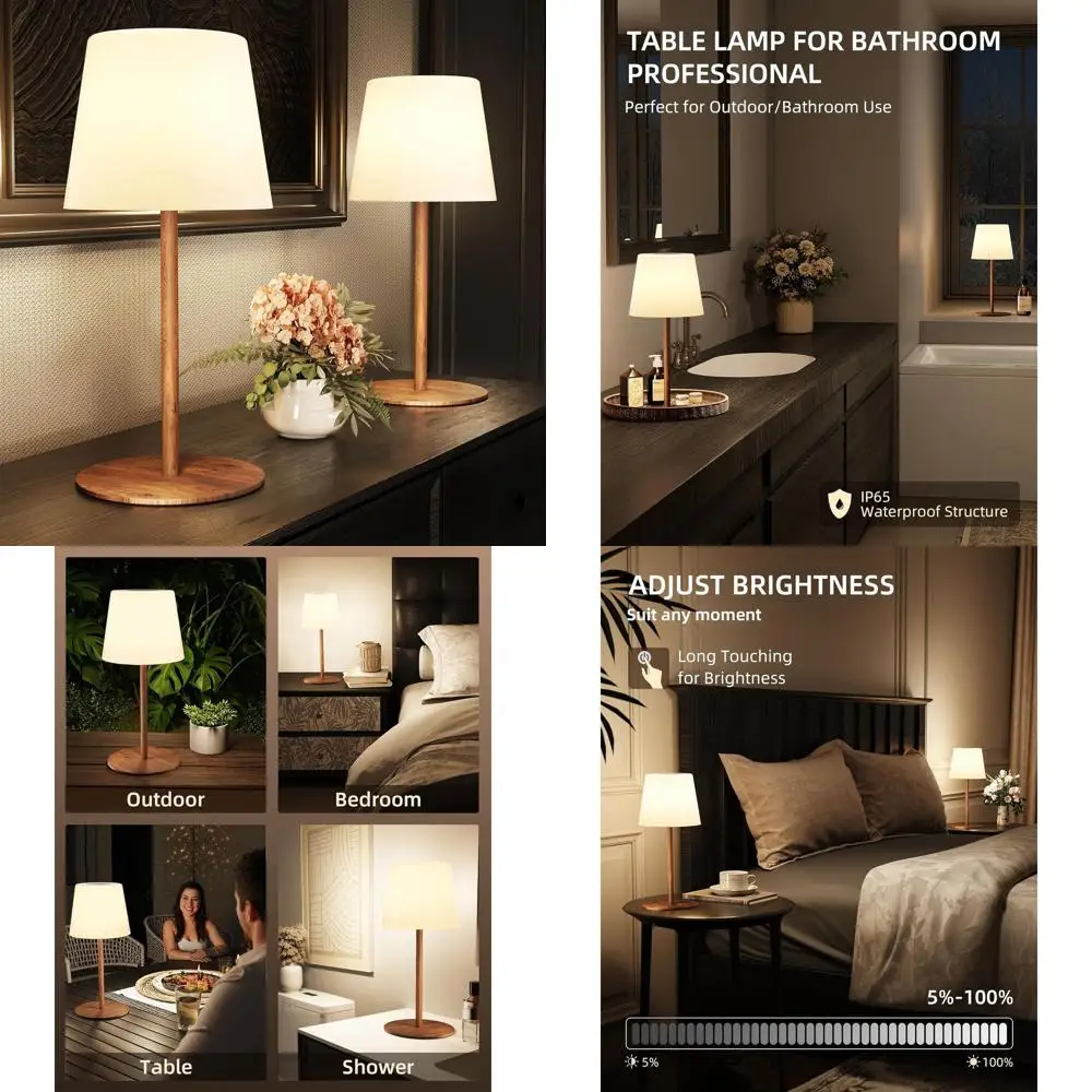 

Rechargeable Waterproof LED Table Lamp, 4500mAh Battery, 3 Color Temperatures, Dimmable Night Light for Shower, Living Room, Bat