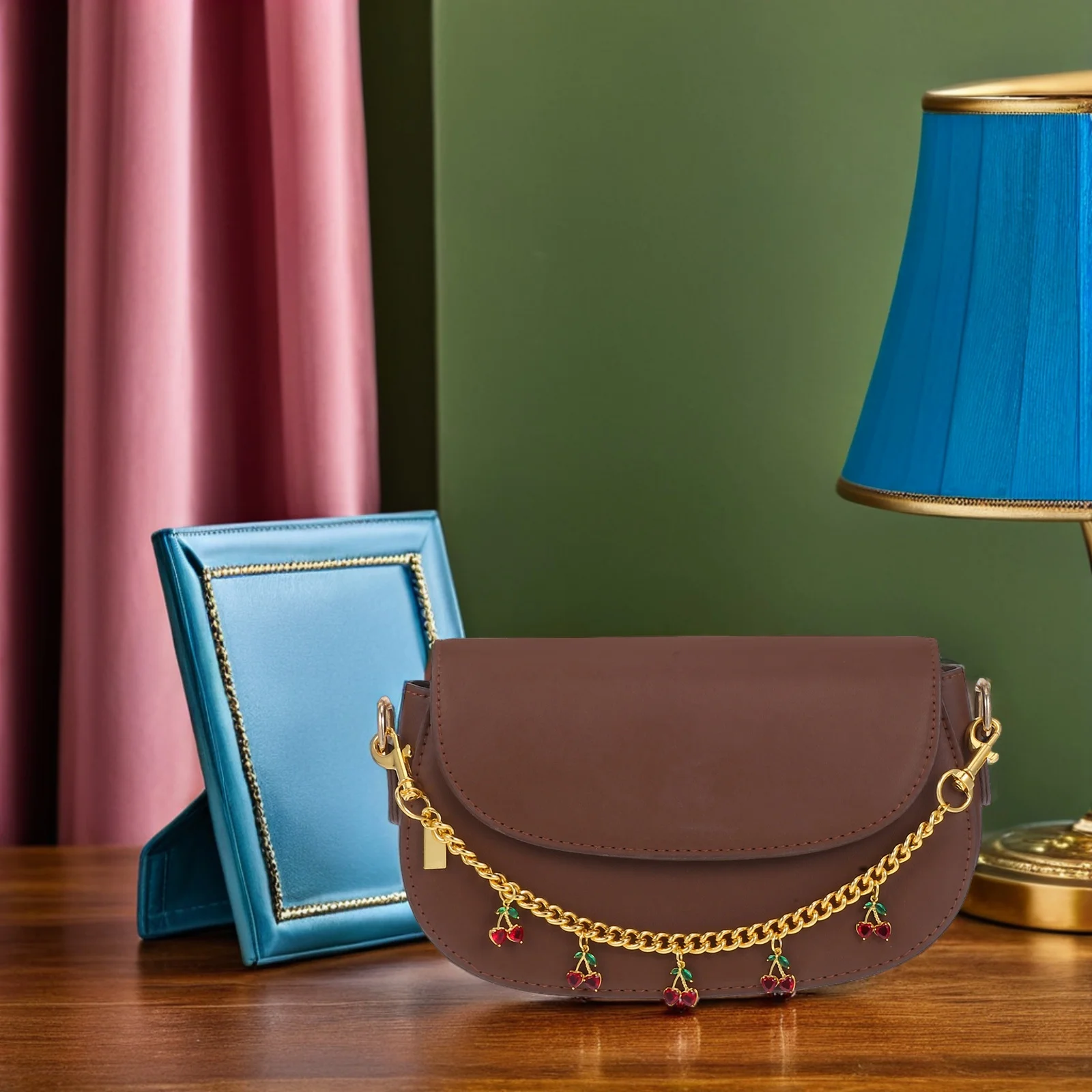 

Cherry Bag Chain: Fruit Charm Pendant For Handbags Metal Strap Extender Lightweight Gold Tone Accessory For Women Crossbody