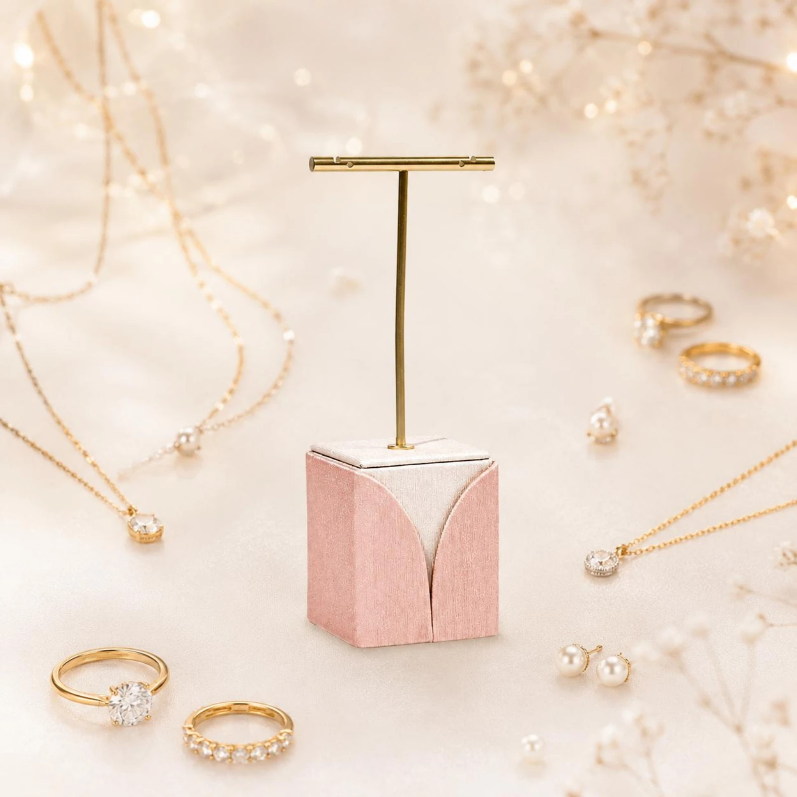 

Freestanding Jewelry Display Glittery Glitter Textile Jewelry Stand Necklace Display Stand Textured