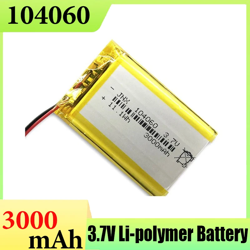 New 2PCS 104060 3.7V 3000mAh Lithium Polymer Rechargeable Battery for GPS Navigator Camera Bluetooth Speaker MP5 Player DVR