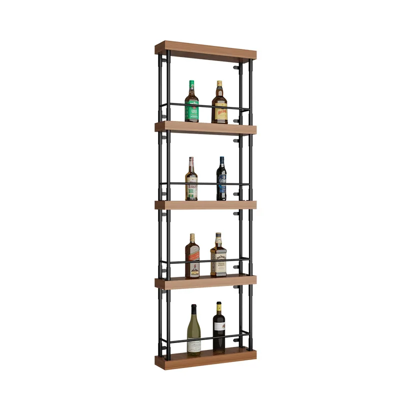 Restaurant bar wall hanging against the wall red wine rack wrought iron wine column partition winery floor-to-ceiling luminous